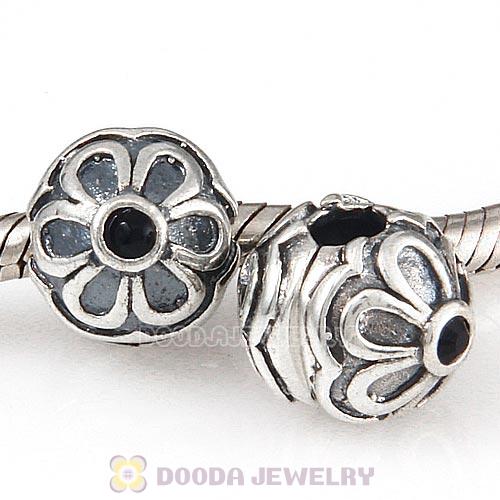 925 Sterling Silver Flower with Jet Crystal Clip Beads