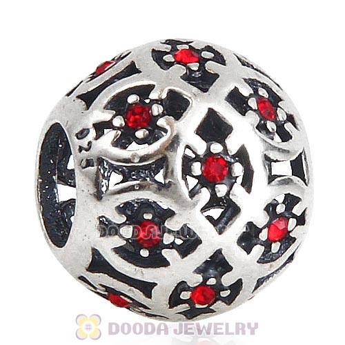 Sterling Silver Intricate Lattice Bead with Light Siam Austrian Crystal