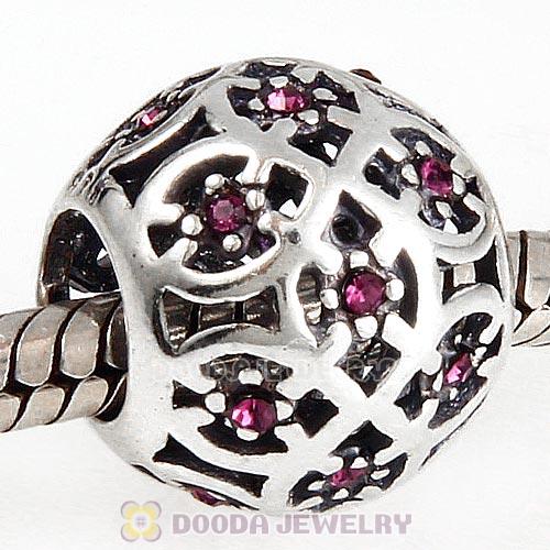 Sterling Silver Intricate Lattice Bead with Amethyst Austrian Crystal
