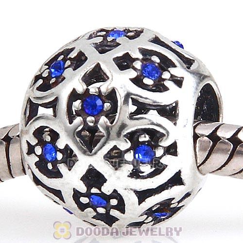 Sterling Silver Intricate Lattice Bead with Sapphire Austrian Crystal