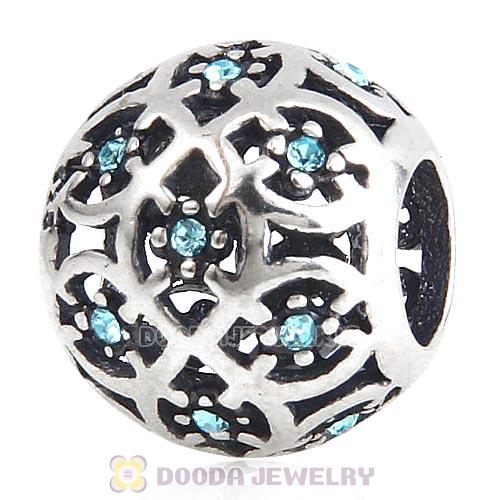 Sterling Silver Intricate Lattice Bead with Aquamarine Austrian Crystal