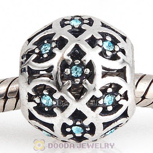Sterling Silver Intricate Lattice Bead with Aquamarine Austrian Crystal