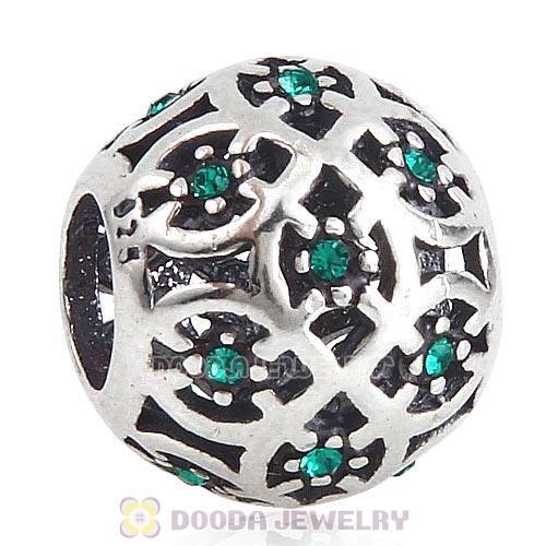 Sterling Silver Intricate Lattice Bead with Emerald Austrian Crystal