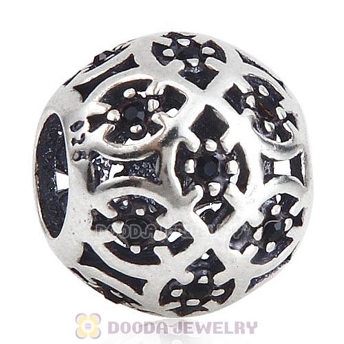 Sterling Silver Intricate Lattice Bead with Jet Austrian Crystal