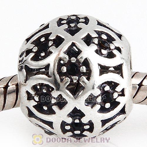 Sterling Silver Intricate Lattice Bead with Jet Austrian Crystal