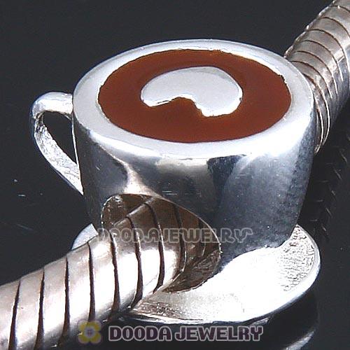 Sterling Silver Heart Cup with Coffee Enamel Charm Beads