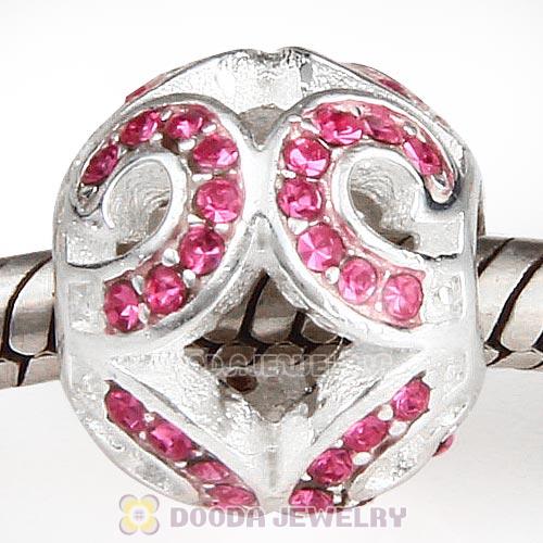 Sterling Silver Glittering Wave Bead with Rose Austrian Crystal