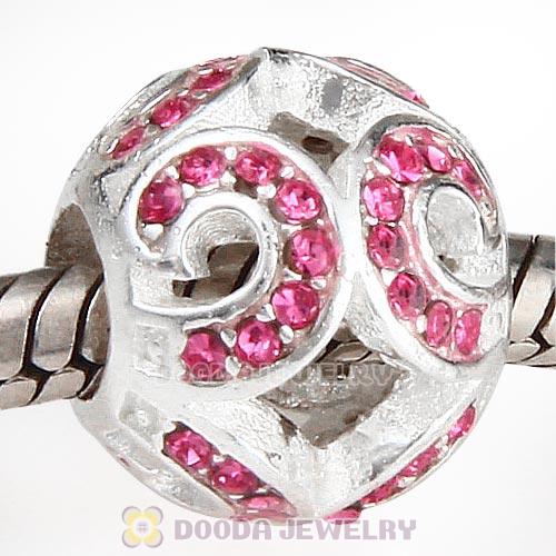 Sterling Silver Glittering Wave Bead with Rose Austrian Crystal