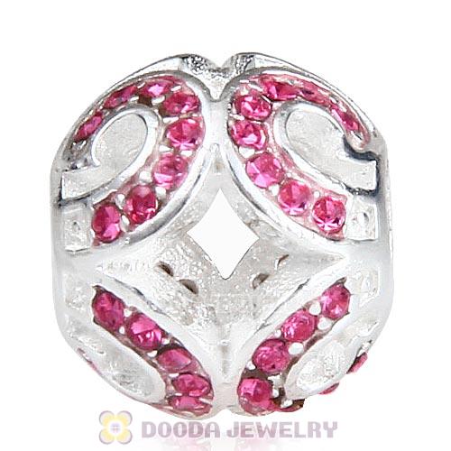 Sterling Silver Glittering Wave Bead with Rose Austrian Crystal