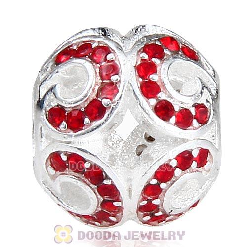 Sterling Silver Glittering Wave Bead with Light Siam Austrian Crystal