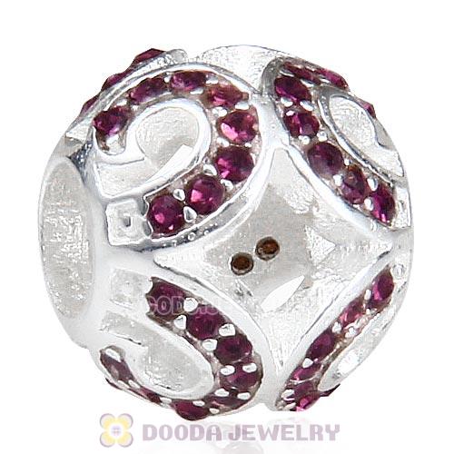 Sterling Silver Glittering Wave Bead with Amethyst Austrian Crystal