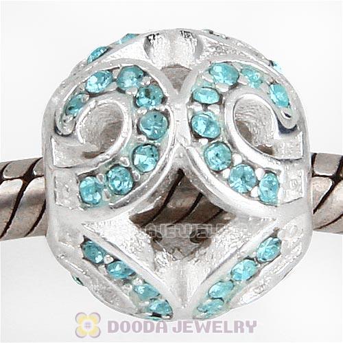 Sterling Silver Glittering Wave Bead with Aquamarine Austrian Crystal