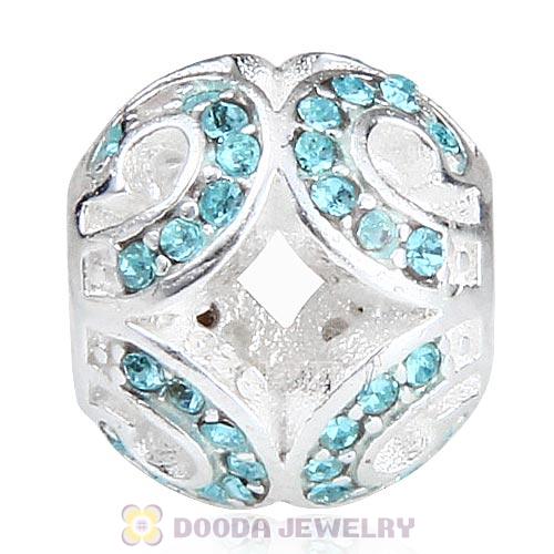 Sterling Silver Glittering Wave Bead with Aquamarine Austrian Crystal