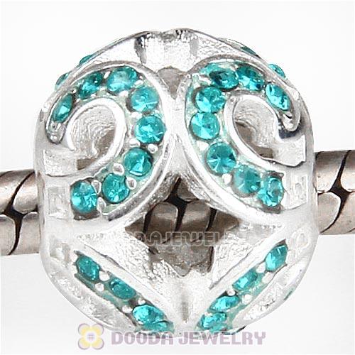 Sterling Silver Glittering Wave Bead with Blue Zircon Austrian Crystal