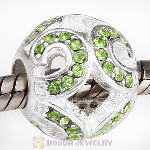 Sterling Silver Glittering Wave Bead with Peridot Austrian Crystal