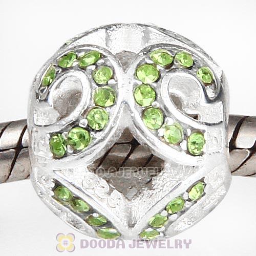 Sterling Silver Glittering Wave Bead with Peridot Austrian Crystal