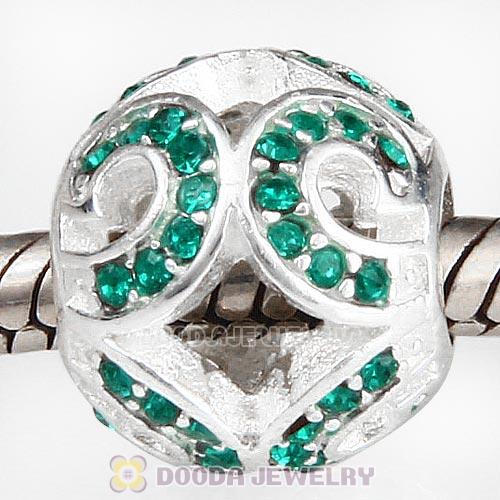 Sterling Silver Glittering Wave Bead with Emerald Austrian Crystal