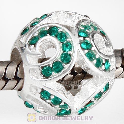 Sterling Silver Glittering Wave Bead with Emerald Austrian Crystal
