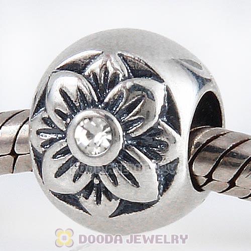 Antique Sterling Silver Flower Beads with Clear CZ Stone