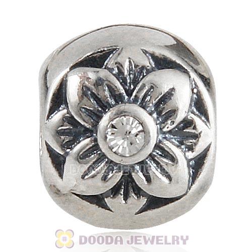 Antique Sterling Silver Flower Beads with Clear CZ Stone