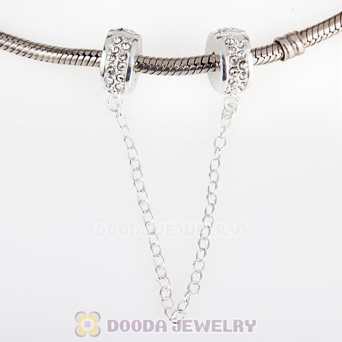 925 Sterling Silver Safety Chain with Crystal fit European Style Bracelet