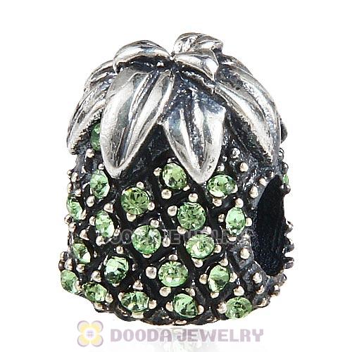 Sterling Silver Sparkling Pineapple Bead with Peridot Austrian Crystal