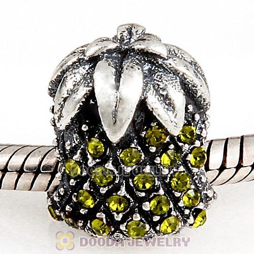 Sterling Silver Sparkling Pineapple Bead with Olivine Austrian Crystal