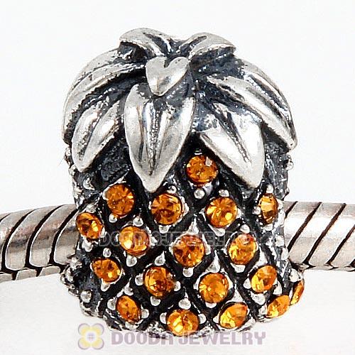 Sterling Silver Sparkling Pineapple Bead with Topaz Austrian Crystal