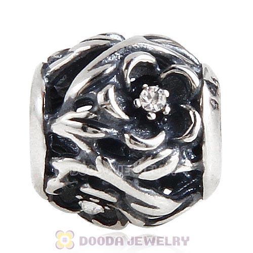 Sterling Silver Mystic Floral Bead with Clear Austrian Crystal
