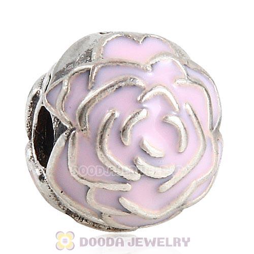 Sterling Silver European Rose Garden Clip with Pink Enamel Charm