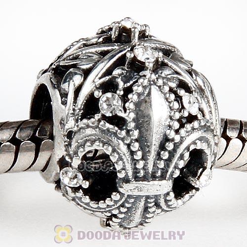 Sterling Silver Fleur de Lis Bead with Clear Austrian Crystal