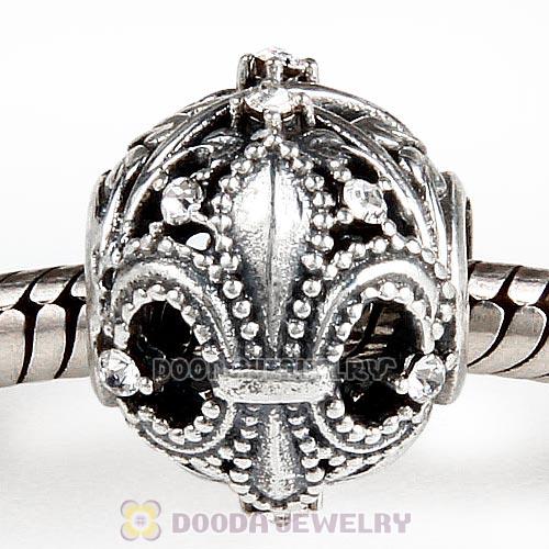 Sterling Silver Fleur de Lis Bead with Clear Austrian Crystal