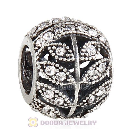 Sterling Silver Sparkling Leaves Bead with Clear Austrian Crystal
