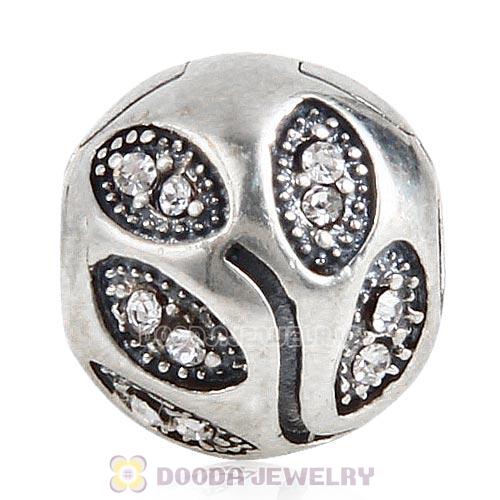 925 Sterling Silver Sparkling Leaves with Clear Austrian Crystal Clip Beads