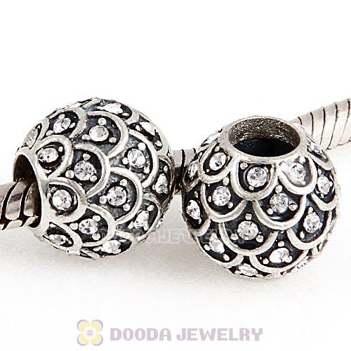 Sterling Silver Sparkling Fish Scale Bead with Clear Austrian Crystal
