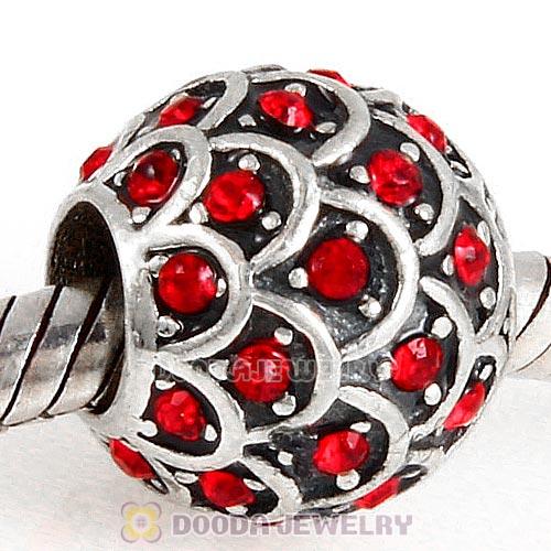 Sterling Silver Sparkling Fish Scale Bead with Light Siam Austrian Crystal