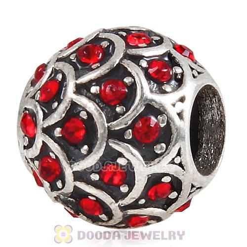 Sterling Silver Sparkling Fish Scale Bead with Light Siam Austrian Crystal
