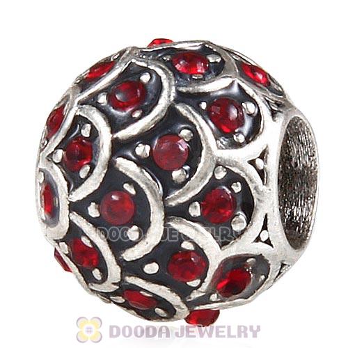 Sterling Silver Sparkling Fish Scale Bead with Siam Austrian Crystal