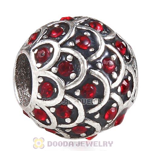 Sterling Silver Sparkling Fish Scale Bead with Siam Austrian Crystal