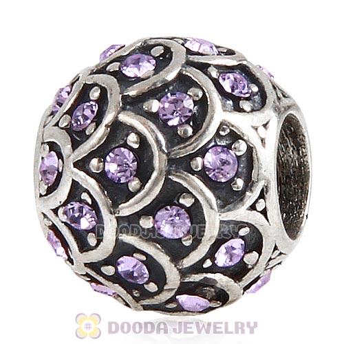 Sterling Silver Sparkling Fish Scale Bead with Violet Austrian Crystal