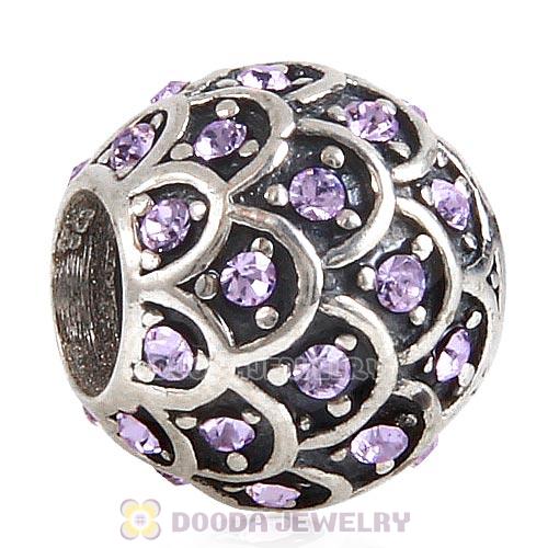 Sterling Silver Sparkling Fish Scale Bead with Violet Austrian Crystal