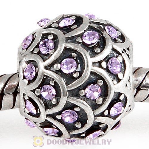 Sterling Silver Sparkling Fish Scale Bead with Violet Austrian Crystal