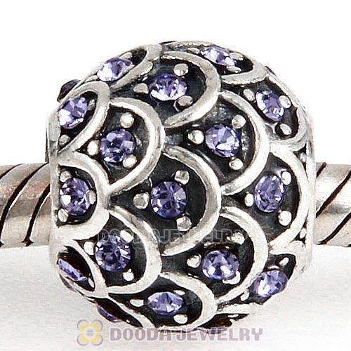 Sterling Silver Sparkling Fish Scale Bead with Tanzanite Austrian Crystal