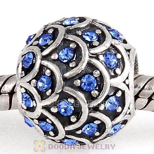 Sterling Silver Sparkling Fish Scale Bead with Sapphire Austrian Crystal