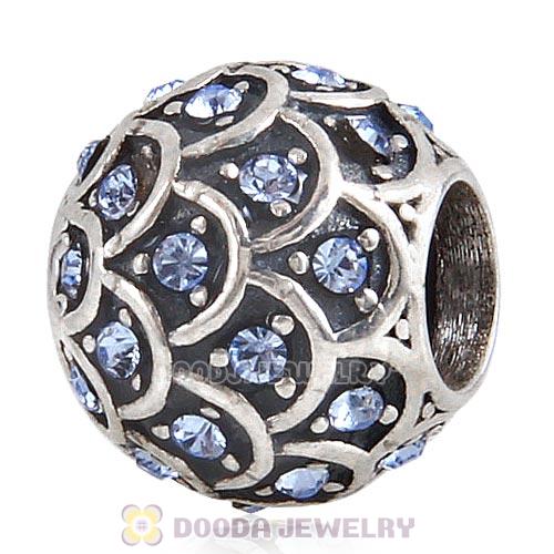 Sterling Silver Sparkling Fish Scale Bead with Light Sapphire Austrian Crystal