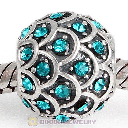Sterling Silver Sparkling Fish Scale Bead with Blue Zircon Austrian Crystal