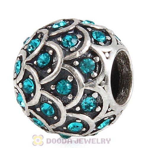 Sterling Silver Sparkling Fish Scale Bead with Blue Zircon Austrian Crystal
