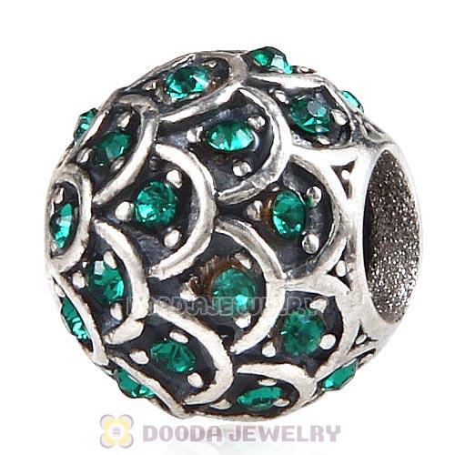 Sterling Silver Sparkling Fish Scale Bead with Emerald Austrian Crystal