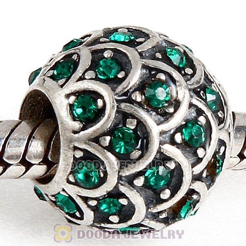Sterling Silver Sparkling Fish Scale Bead with Emerald Austrian Crystal