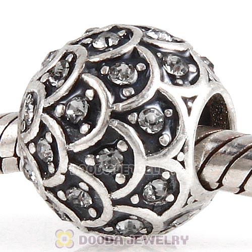 Sterling Silver Sparkling Fish Scale Bead with Black Diamond Austrian Crystal